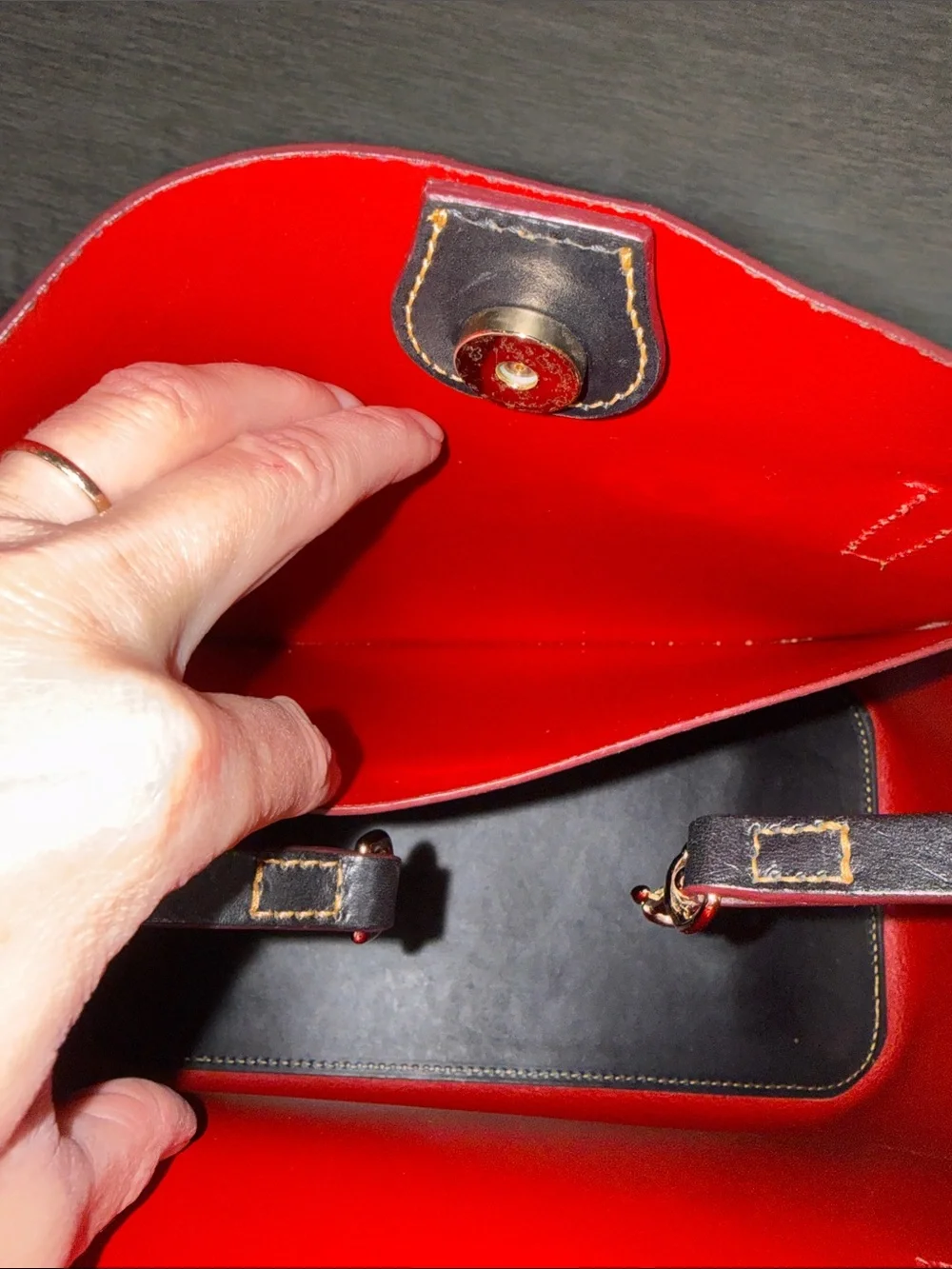 Dooney & Bourke Black Leather Tote with Red Trim - Picture 10 of 13